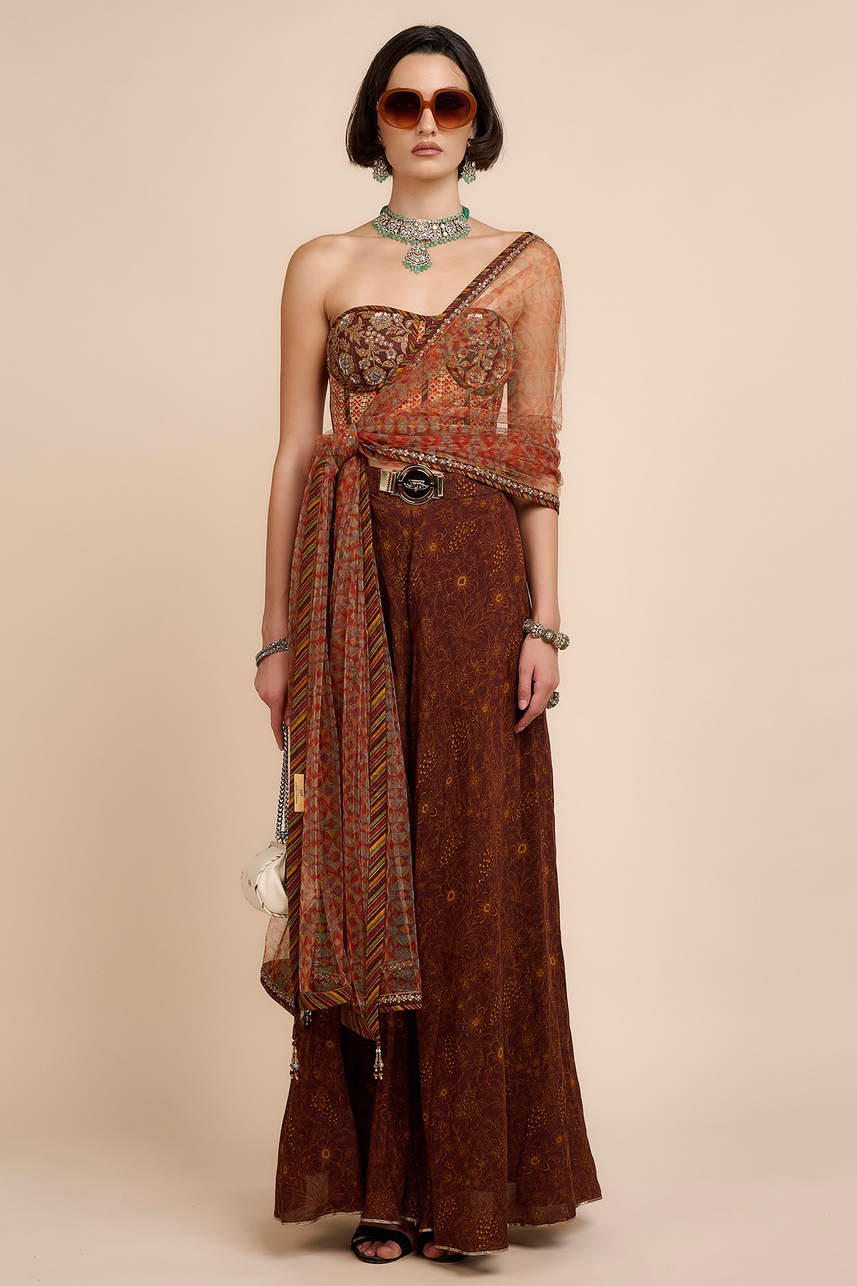 JJV.Kapurthala By JJ Valaya Orange Cupro Viscose Flared Sharara Set