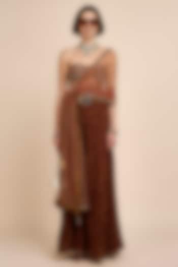 Orange Cupro Viscose Flared Bridal Sharara Set by JJV.Kapurthala By JJ Valaya at Pernia's Pop Up Shop