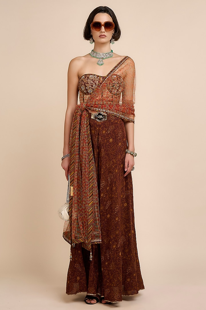 Orange Cupro Viscose Flared Bridal Sharara Set by JJV.Kapurthala By JJ Valaya at Pernia's Pop Up Shop
