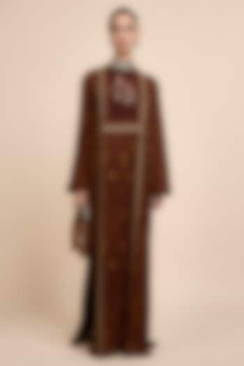Mocha Brown Viscose Georgette Sequin Embellished Kaftan by JJV.Kapurthala By JJ Valaya at Pernia's Pop Up Shop