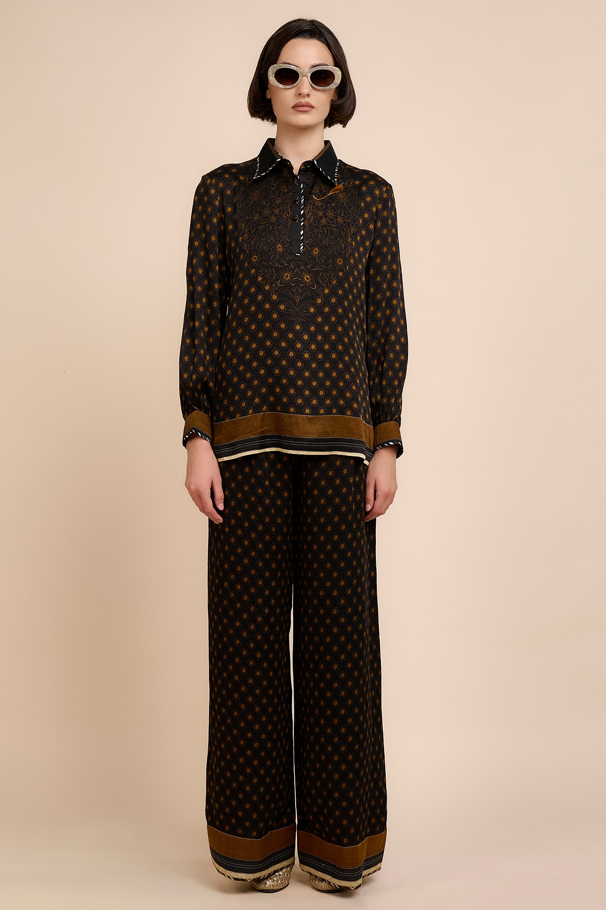 JJV.Kapurthala By JJ Valaya Noir Black Viscose Geometric Printed Co-Ord Set