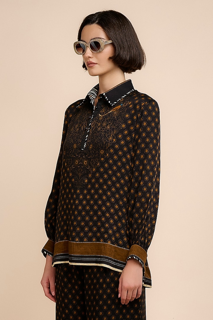 Noir Black Viscose Geometric Printed Co-Ord Set by JJV.Kapurthala By JJ Valaya at Pernia's Pop Up Shop