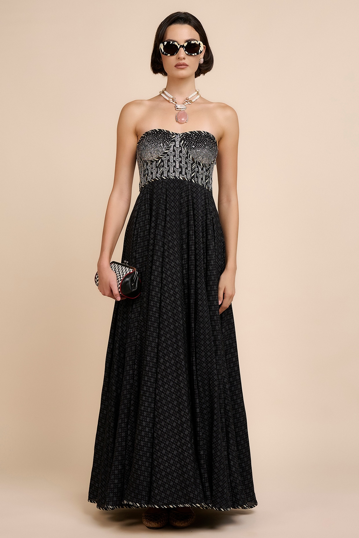 JJV.Kapurthala By JJ Valaya Noir Black Cupro Viscose Sequin Embroidered Maxi Dress