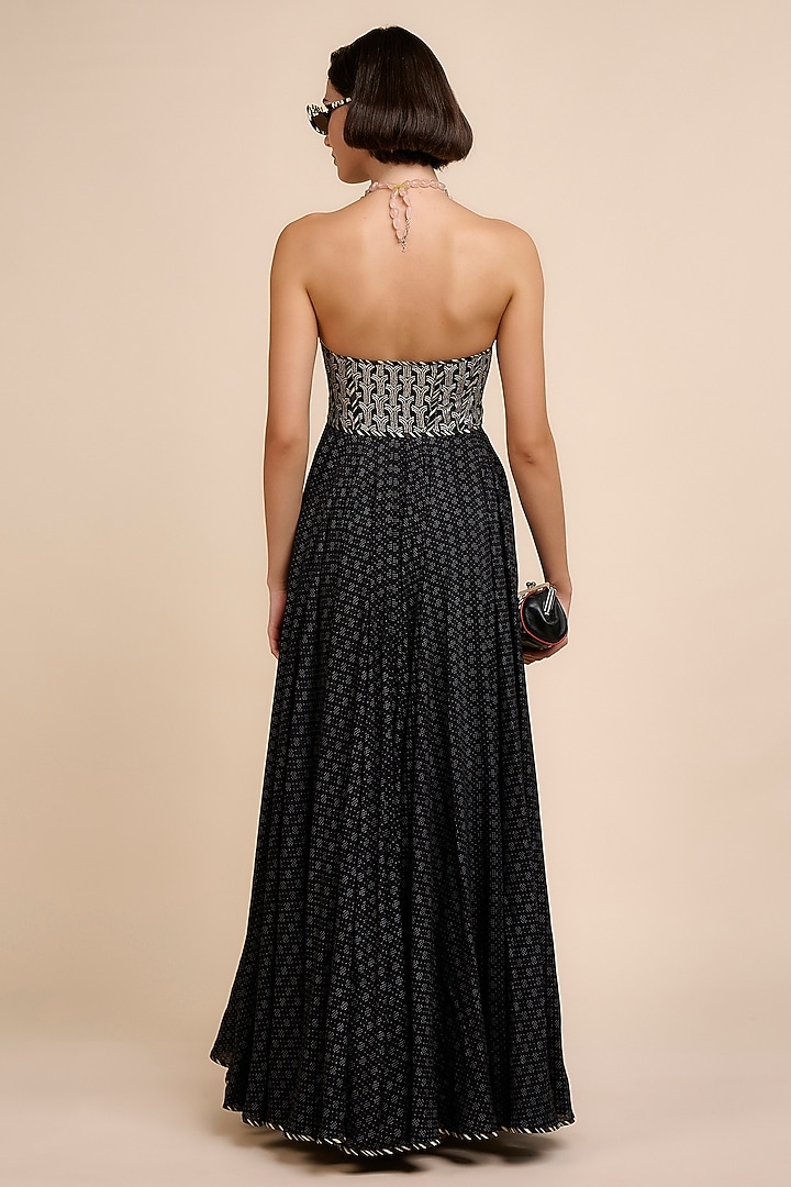 Noir Black Cupro Viscose Sequin Embroidered Maxi Party Wear Dress by JJV.Kapurthala By JJ Valaya at Pernia's Pop Up Shop