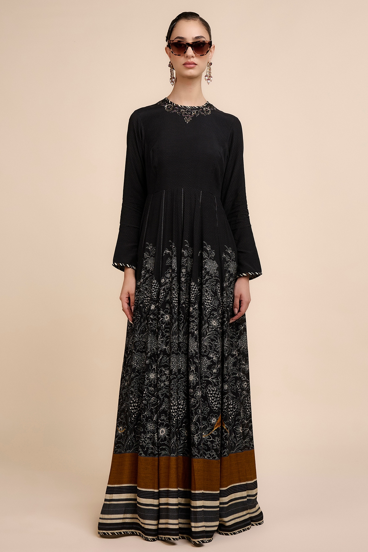 JJV.Kapurthala By JJ Valaya Noir Black Cupro Viscose Metallic Embroidered Anarkali Set