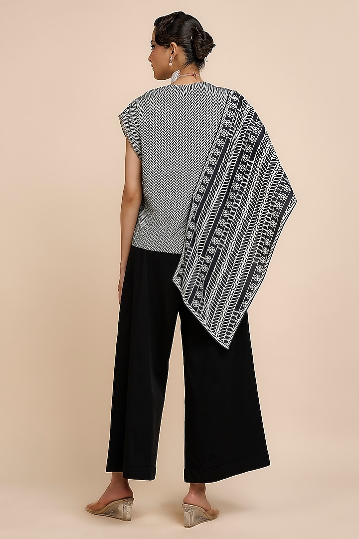 Black & Ivory Art Silk Chevron Printed Asymmetric Top by JJV.Kapurthala By JJ Valaya at Pernia's Pop Up Shop