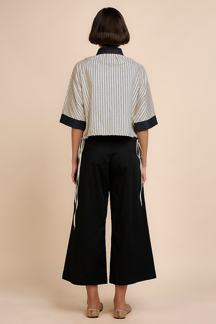 Black & Ivory Silk Chevron Printed Shirt by JJV.Kapurthala By JJ Valaya at Pernia's Pop Up Shop