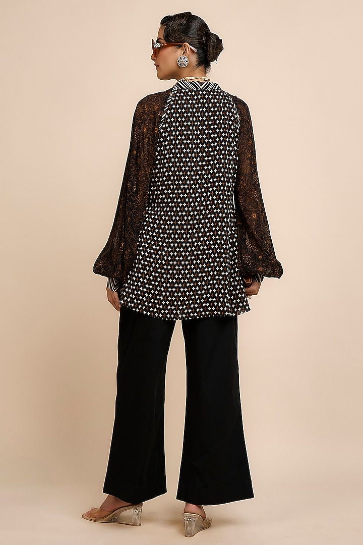 Noir Black & Ochre Viscose Georgette Floral Printed Top by JJV.Kapurthala By JJ Valaya at Pernia's Pop Up Shop