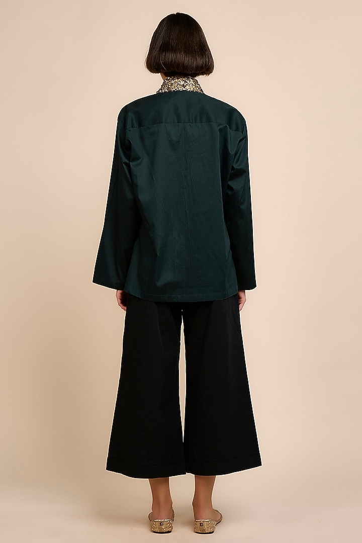 Emerald Green Giza Cotton Metallic Embroidered Shirt by JJV.Kapurthala By JJ Valaya at Pernia's Pop Up Shop