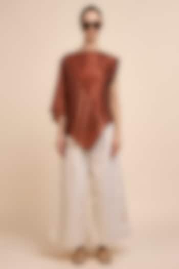 Terracota Red Art Silk Embellished Asymmetric Top by JJV.Kapurthala By JJ Valaya at Pernia's Pop Up Shop