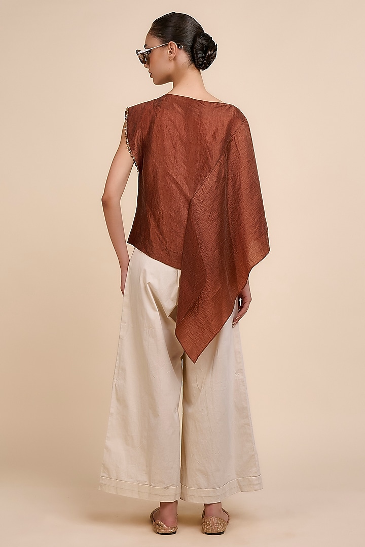 Terracota Red Art Silk Embellished Asymmetric Top by JJV.Kapurthala By JJ Valaya at Pernia's Pop Up Shop