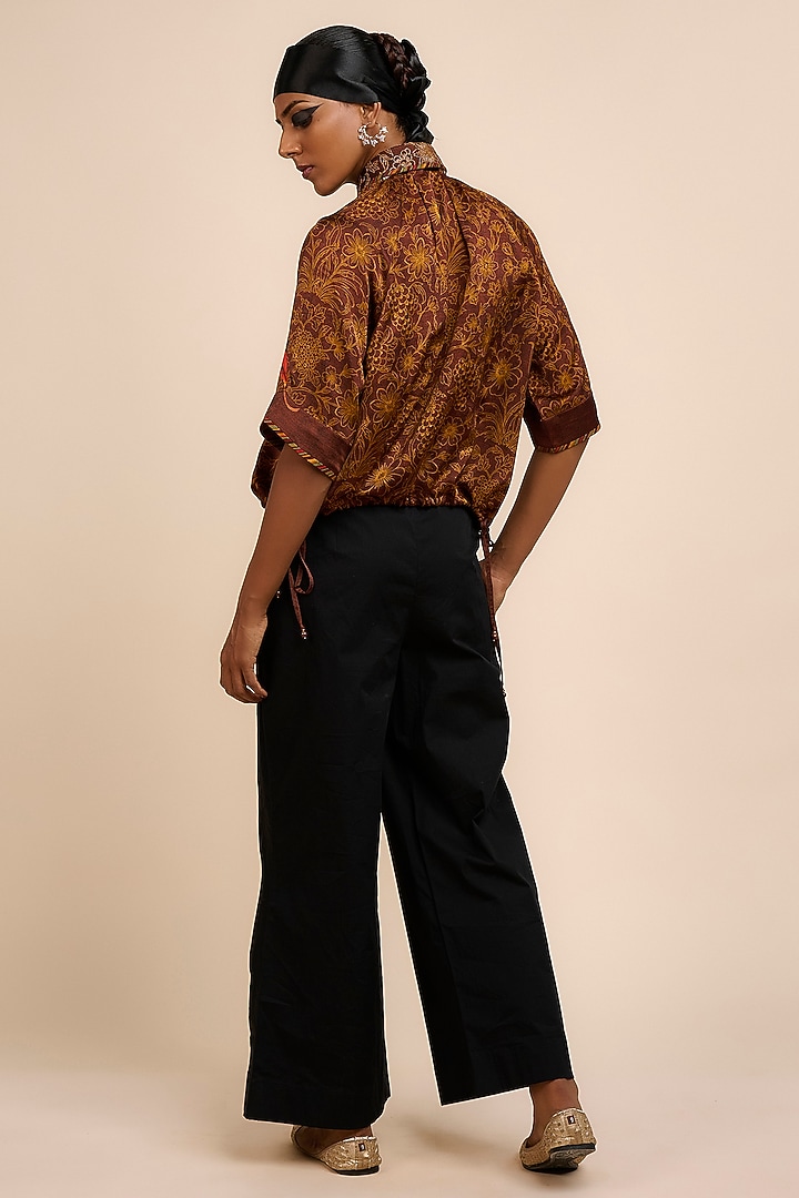 Brown Satin Linen Floral Printed Shirt by JJV.Kapurthala By JJ Valaya at Pernia's Pop Up Shop