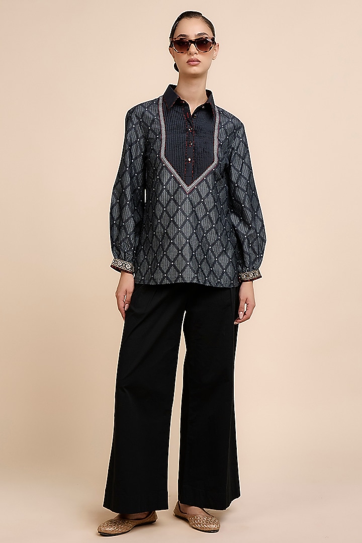 Midnight Blue Art Silk Top by JJV.Kapurthala By JJ Valaya at Pernia's Pop Up Shop
