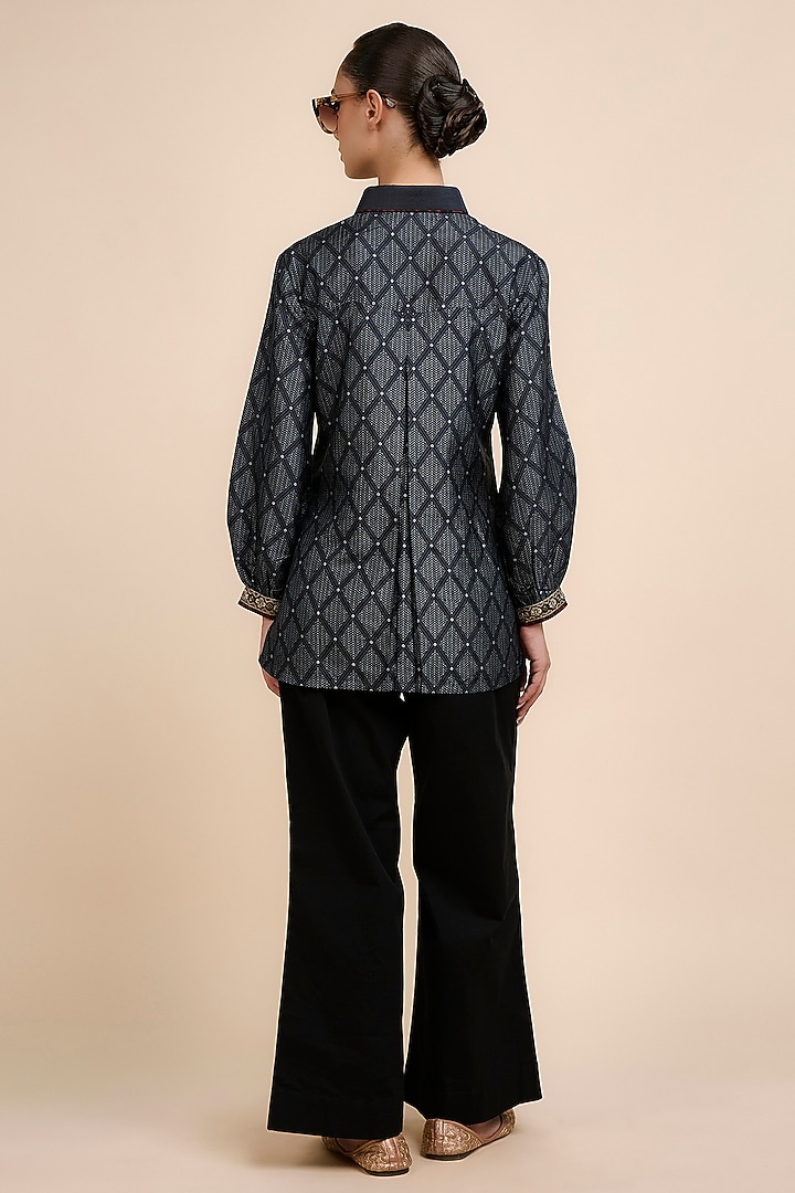 Midnight Blue Art Silk Top by JJV.Kapurthala By JJ Valaya at Pernia's Pop Up Shop