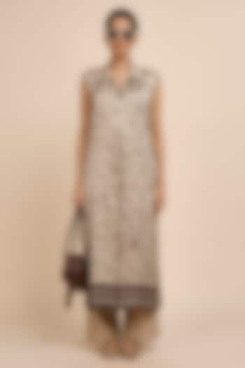 Blush Pink Satin Linen Floral Printed Tunic by JJV.Kapurthala By JJ Valaya at Pernia's Pop Up Shop