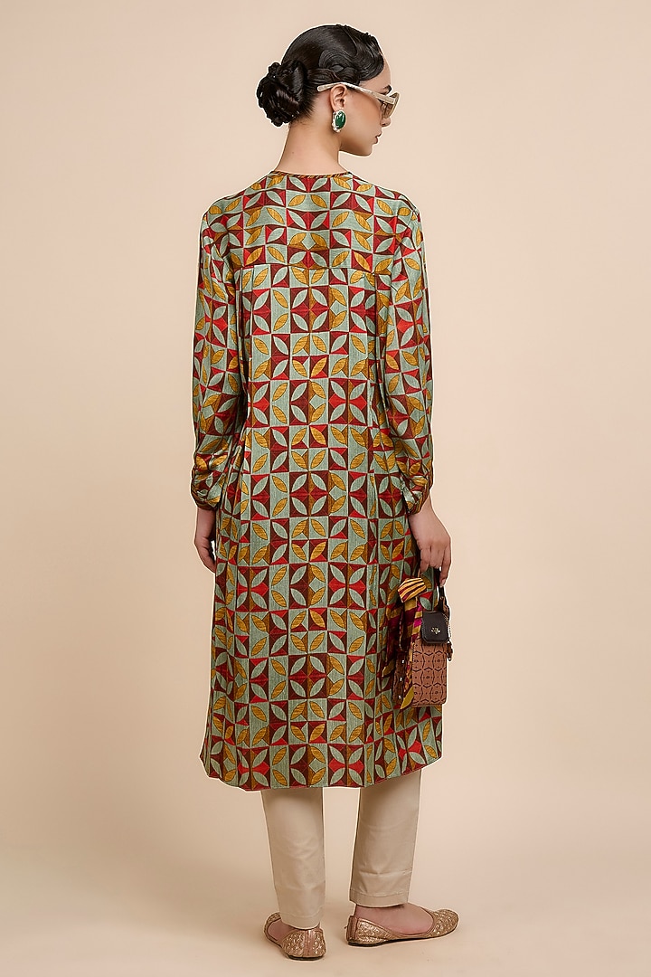 Multi-Colored Satin Linen Geometric Tunic by JJV.Kapurthala By JJ Valaya at Pernia's Pop Up Shop