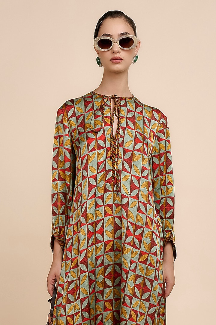Multi-Colored Satin Linen Geometric Tunic by JJV.Kapurthala By JJ Valaya at Pernia's Pop Up Shop