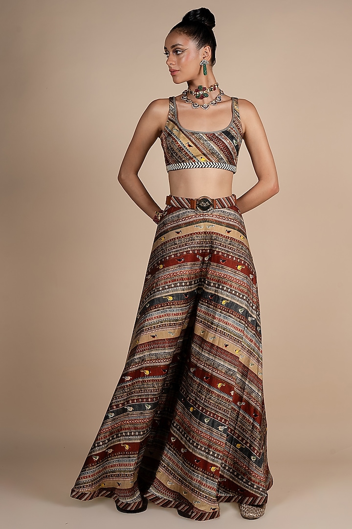 Multi-Colored Bamberg Viscose Satin Geometric Printed Wedding Sharara Set by JJV.Kapurthala By JJ Valaya at Pernia's Pop Up Shop