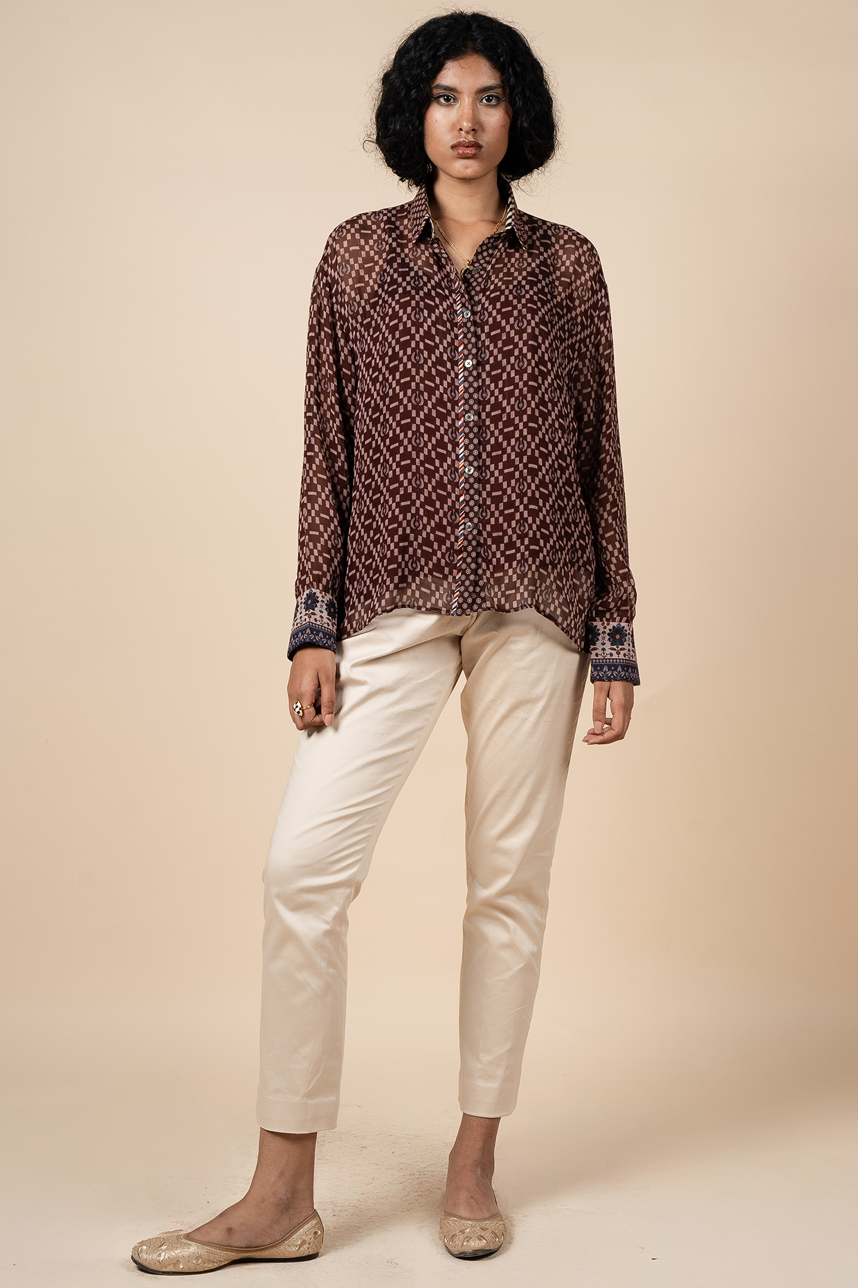 Brown Georgette Deco Printed Shirt by JJV.Kapurthala By JJ Valaya at Pernia's Pop Up Shop