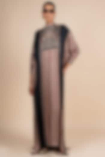 Midnight Blue & Multi-Colored Bamberg Viscose Satin Striped Kaftan by JJV.Kapurthala By JJ Valaya at Pernia's Pop Up Shop