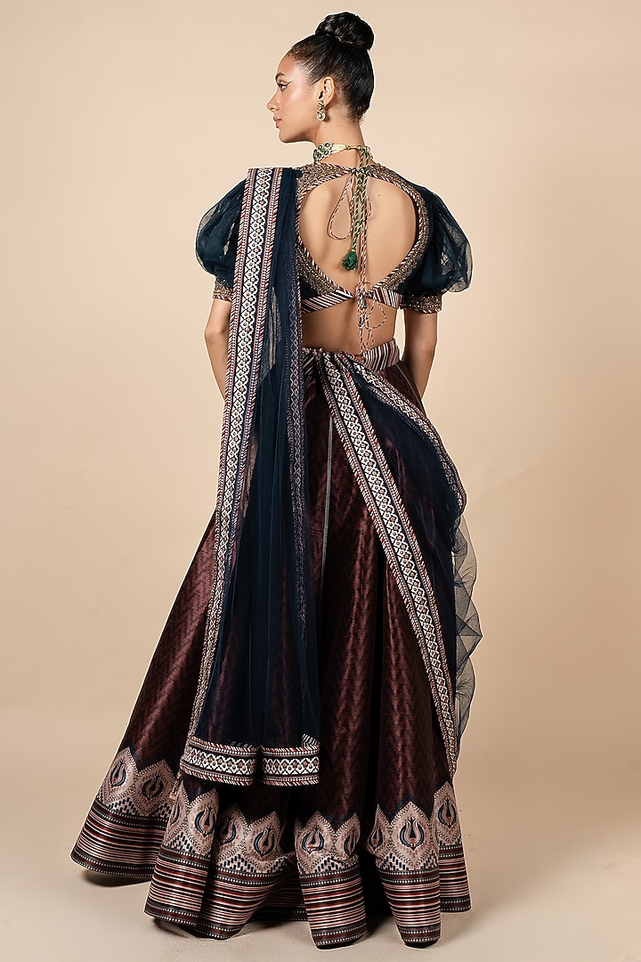 Persian Blue Tulle Printed & Embroidered Stole by JJV.Kapurthala By JJ Valaya at Pernia's Pop Up Shop