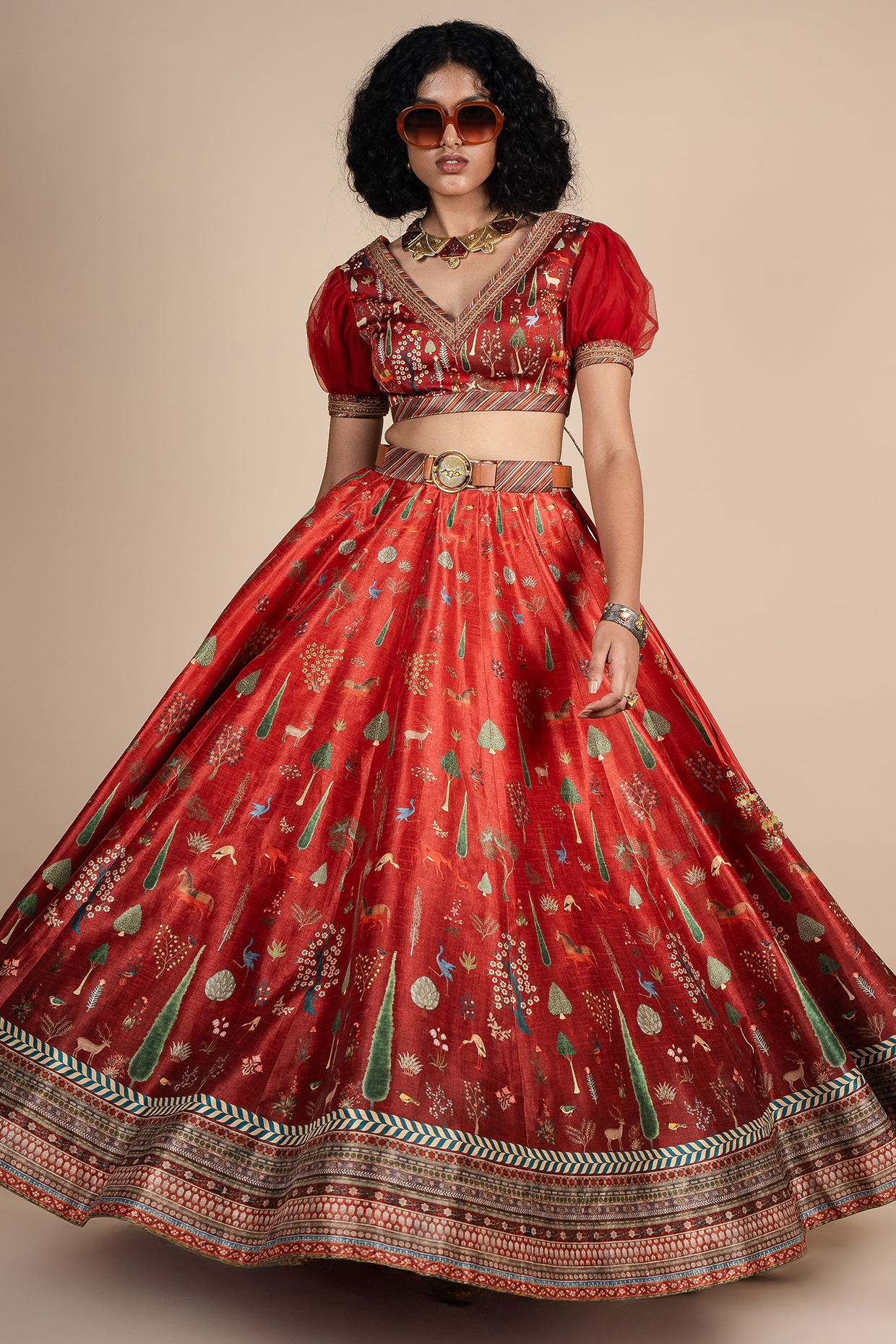 Crimson Red Ombre Dupion Floral Printed  dulhan bday 22 may Lehenga Set by JJV.Kapurthala By JJ Valaya at Pernia's Pop Up Shop