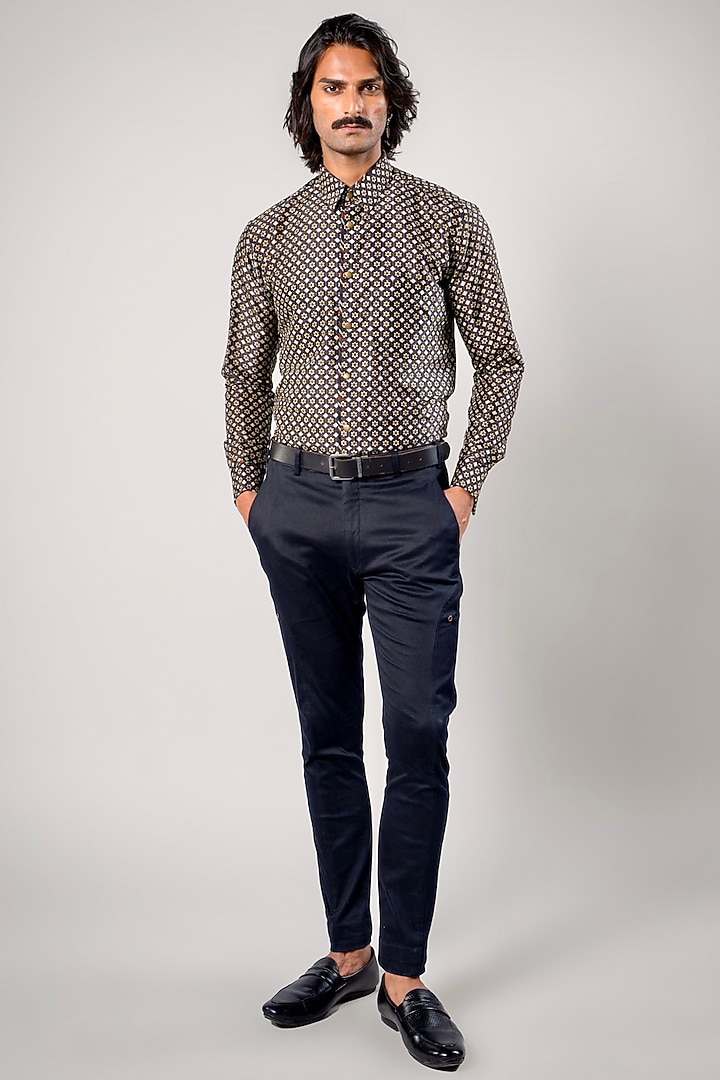 Black Tencel Luxe Printed Party Wear Shirt by JJV.Kapurthala By JJ Valaya Men at Pernia's Pop Up Shop