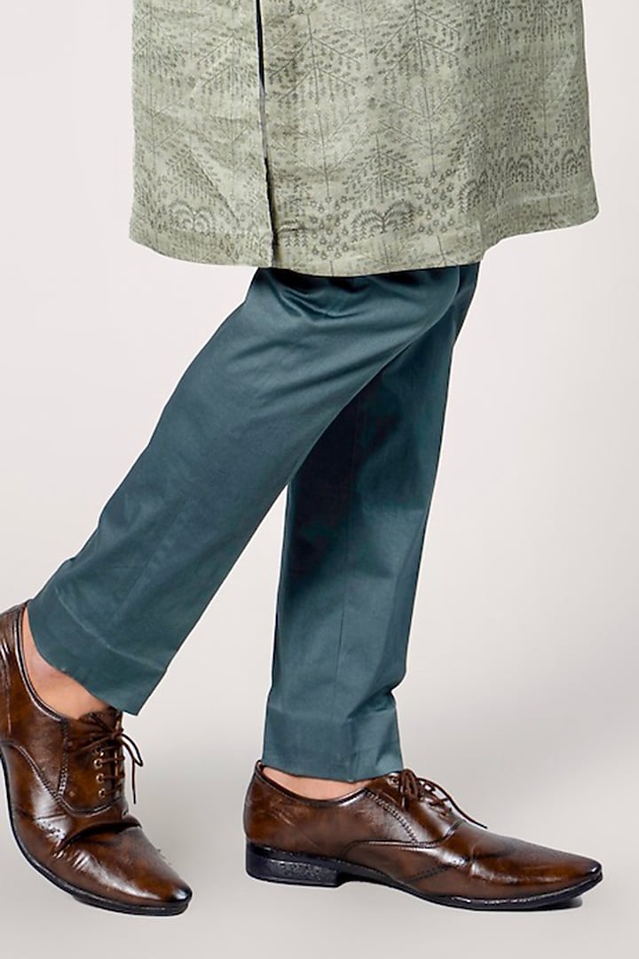 Medium Green Linen Satin Printed Kurta by JJV.Kapurthala By JJ Valaya Men at Pernia's Pop Up Shop