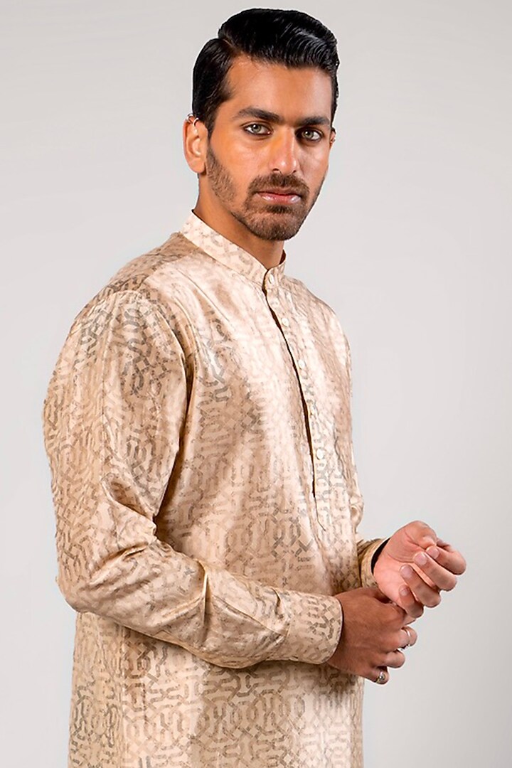 Beige Tencel Luxe Printed Kurta by JJV.Kapurthala By JJ Valaya Men at Pernia's Pop Up Shop