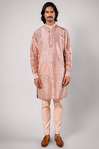 Pink Tencel Luxe Printed Kurta by JJV.Kapurthala By JJ Valaya Men