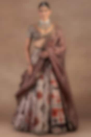 Taupe Silk Ikat Printed & Embroidered Bridal Lehenga Set by JJ Valaya at Pernia's Pop Up Shop
