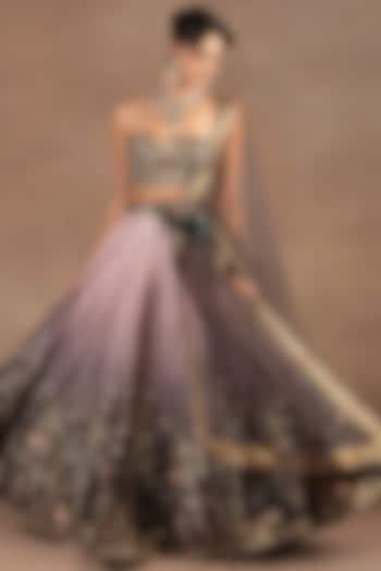 Mauve-Pink & Black Ombre Silk Printed Bridal Lehenga Set by JJ Valaya at Pernia's Pop Up Shop