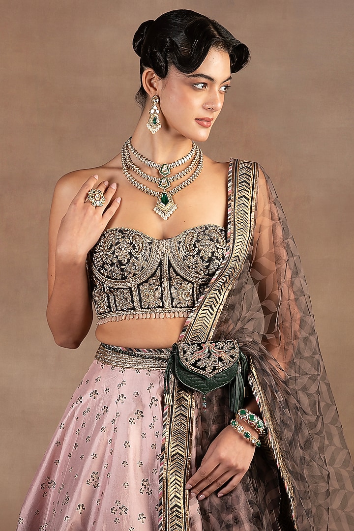 Mauve-Pink & Black Ombre Silk Printed Bridal Lehenga Set by JJ Valaya at Pernia's Pop Up Shop