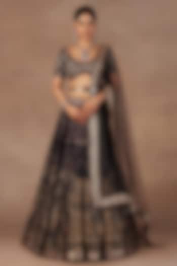Charcoal Black Silk Sequins Embroidered Bridal Lehenga Set by JJ Valaya at Pernia's Pop Up Shop