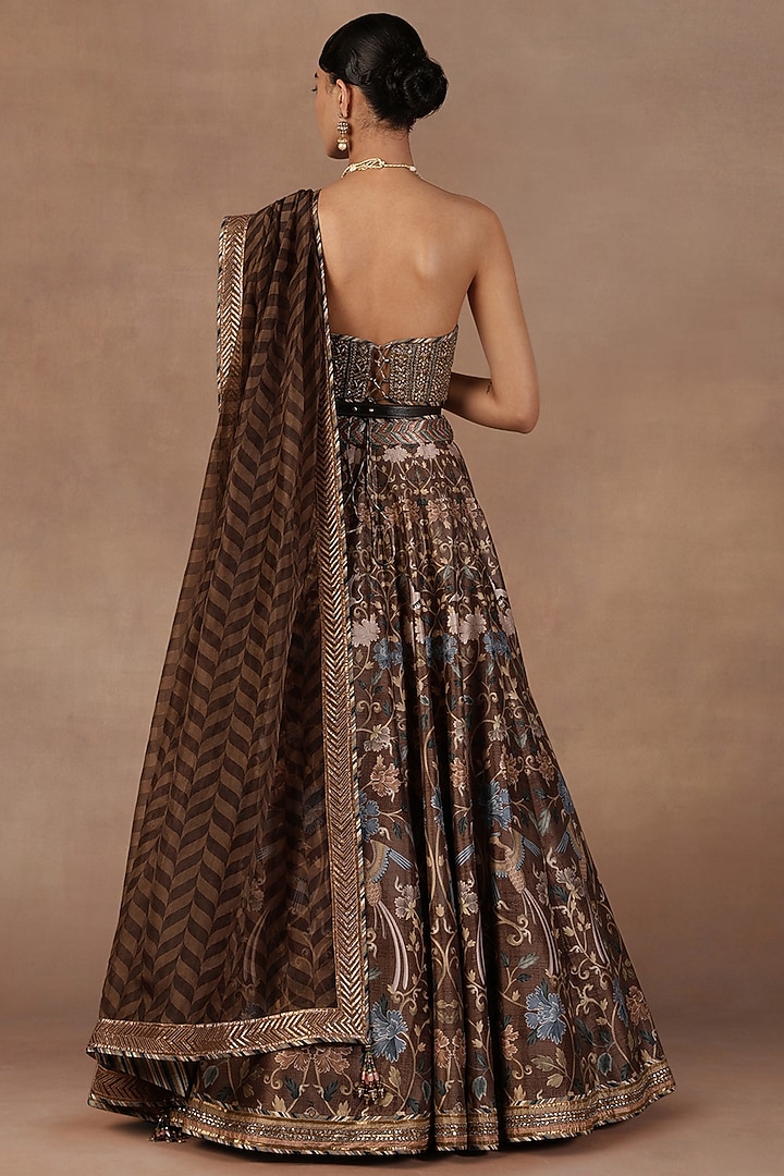 Mocha Brown Silk Resham Embroidered Bridal Lehenga Set by JJ Valaya at Pernia's Pop Up Shop