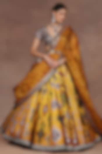 Canary Yellow Silk Ikat Printed Bridal Lehenga Set by JJ Valaya at Pernia's Pop Up Shop