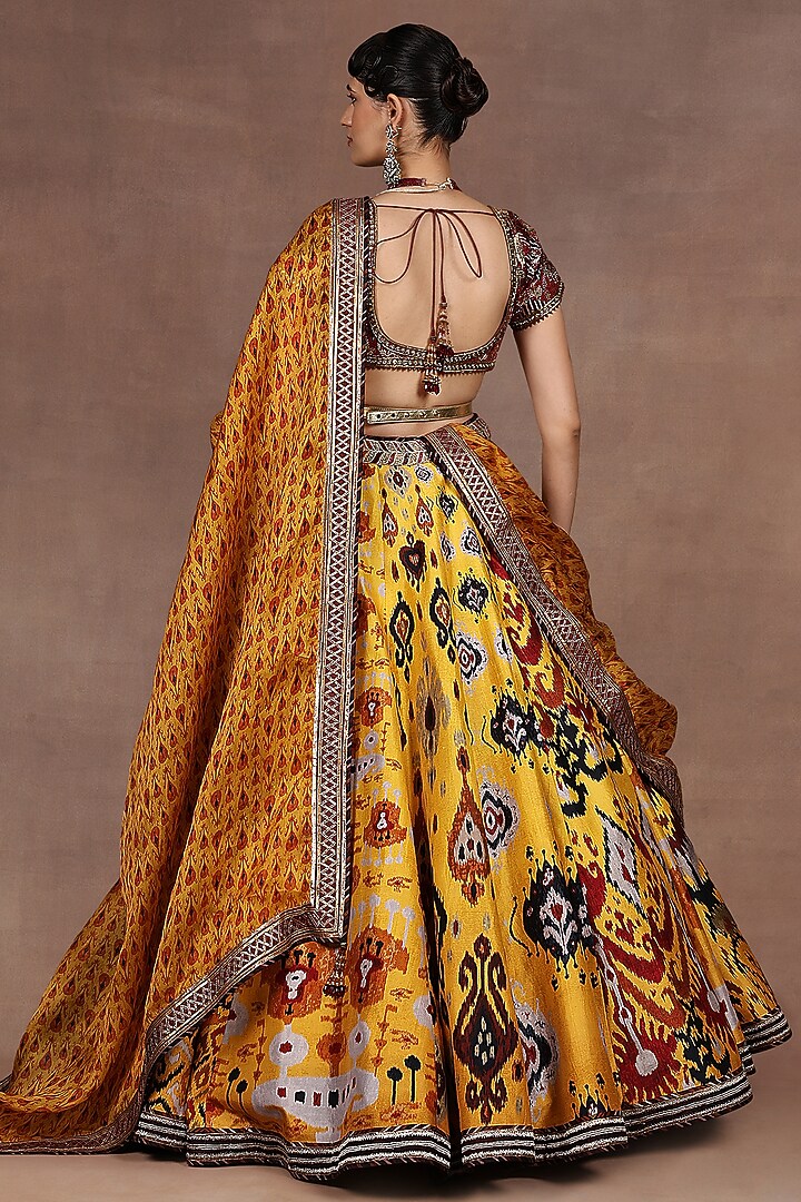 Canary Yellow Silk Ikat Printed Bridal Lehenga Set by JJ Valaya at Pernia's Pop Up Shop
