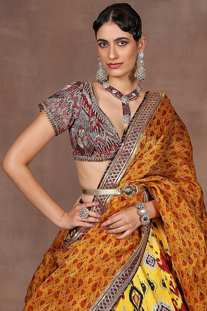Canary Yellow Silk Ikat Printed Bridal Lehenga Set by JJ Valaya at Pernia's Pop Up Shop
