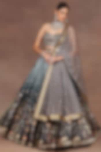 Sage & Emerald Green Ombre Silk Printed Bridal Lehenga Set by JJ Valaya at Pernia's Pop Up Shop