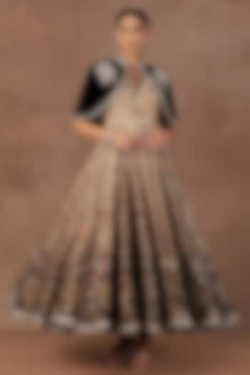 Beige & Green Ombre Cotton Silk Kora Embroidered Bridal Anarkali Set by JJ Valaya at Pernia's Pop Up Shop