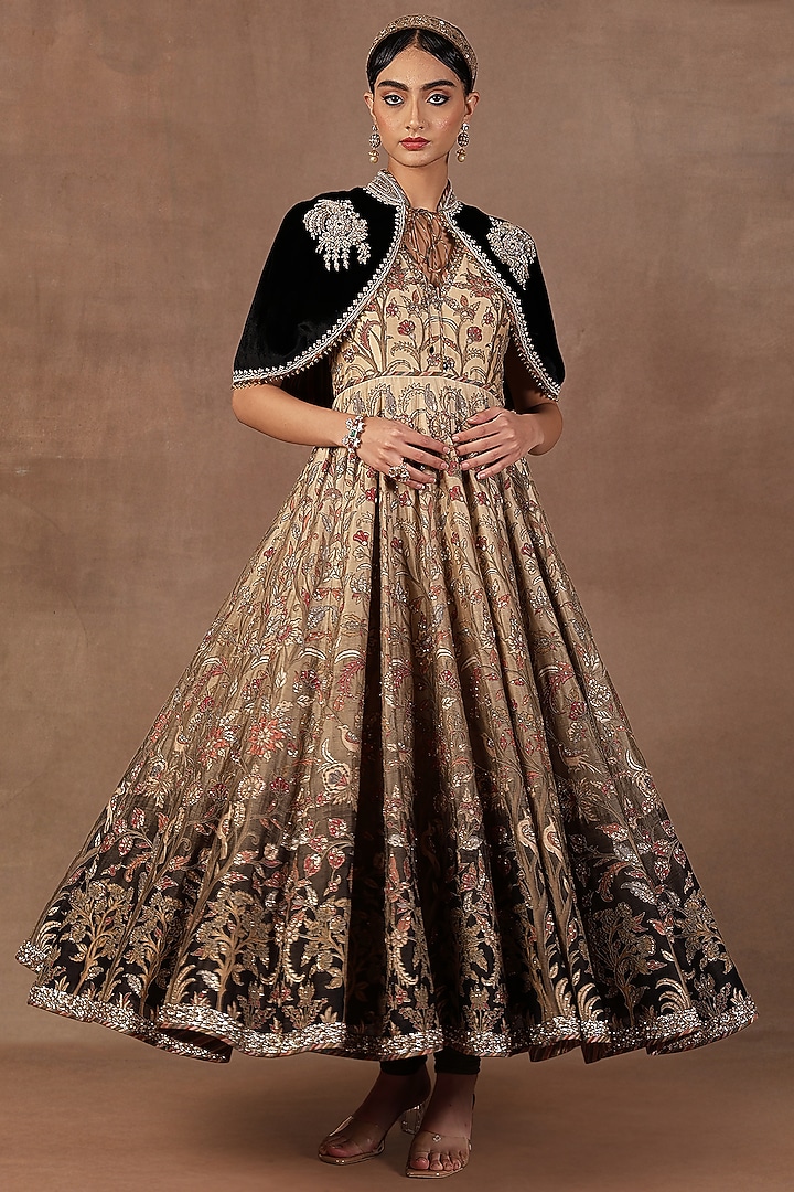 Beige & Green Ombre Cotton Silk Kora Embroidered Bridal Anarkali Set by JJ Valaya at Pernia's Pop Up Shop