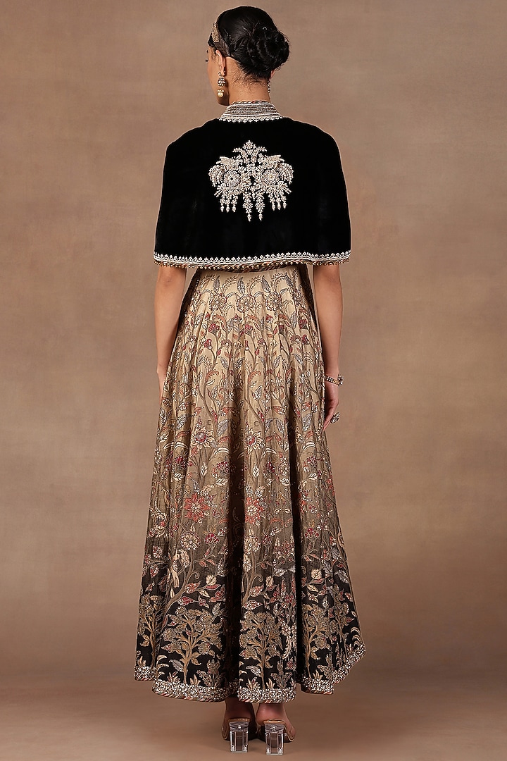 Beige & Green Ombre Cotton Silk Kora Embroidered Bridal Anarkali Set by JJ Valaya at Pernia's Pop Up Shop