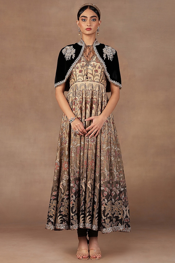 Beige & Green Ombre Cotton Silk Kora Embroidered Bridal Anarkali Set by JJ Valaya at Pernia's Pop Up Shop