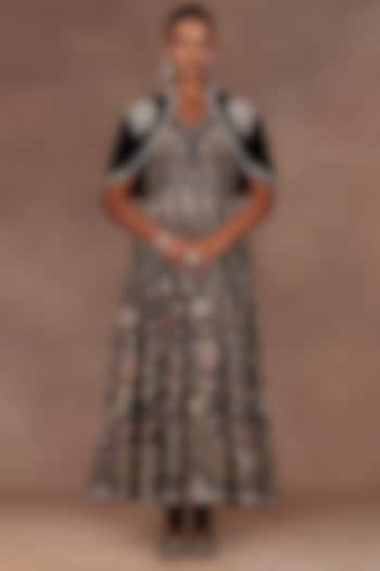 Black Cotton Silk Kora Embroidered Bridal Anarkali Set by JJ Valaya at Pernia's Pop Up Shop