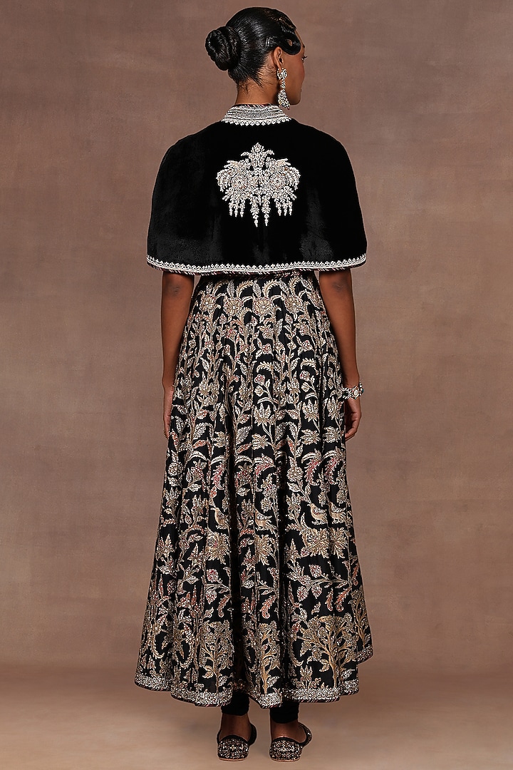 Black Cotton Silk Kora Embroidered Bridal Anarkali Set by JJ Valaya at Pernia's Pop Up Shop
