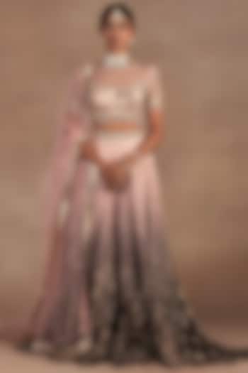 Blush Pink & Black Ombre Georgette Sequins Embroidered Bridal Sharara Set by JJ Valaya at Pernia's Pop Up Shop