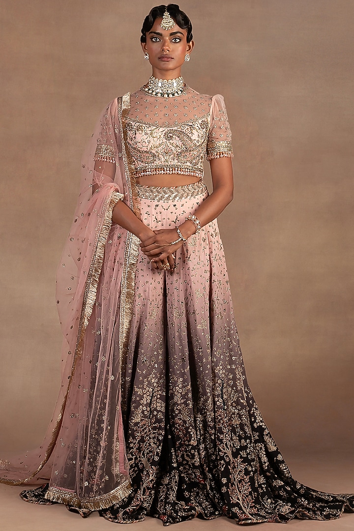 Blush Pink & Black Ombre Georgette Sequins Embroidered Bridal Sharara Set by JJ Valaya at Pernia's Pop Up Shop