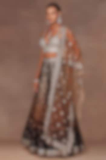 Chocolate Brown Ombre Crepe Georgette Gota Embroidered Bridal Sharara Set by JJ Valaya at Pernia's Pop Up Shop