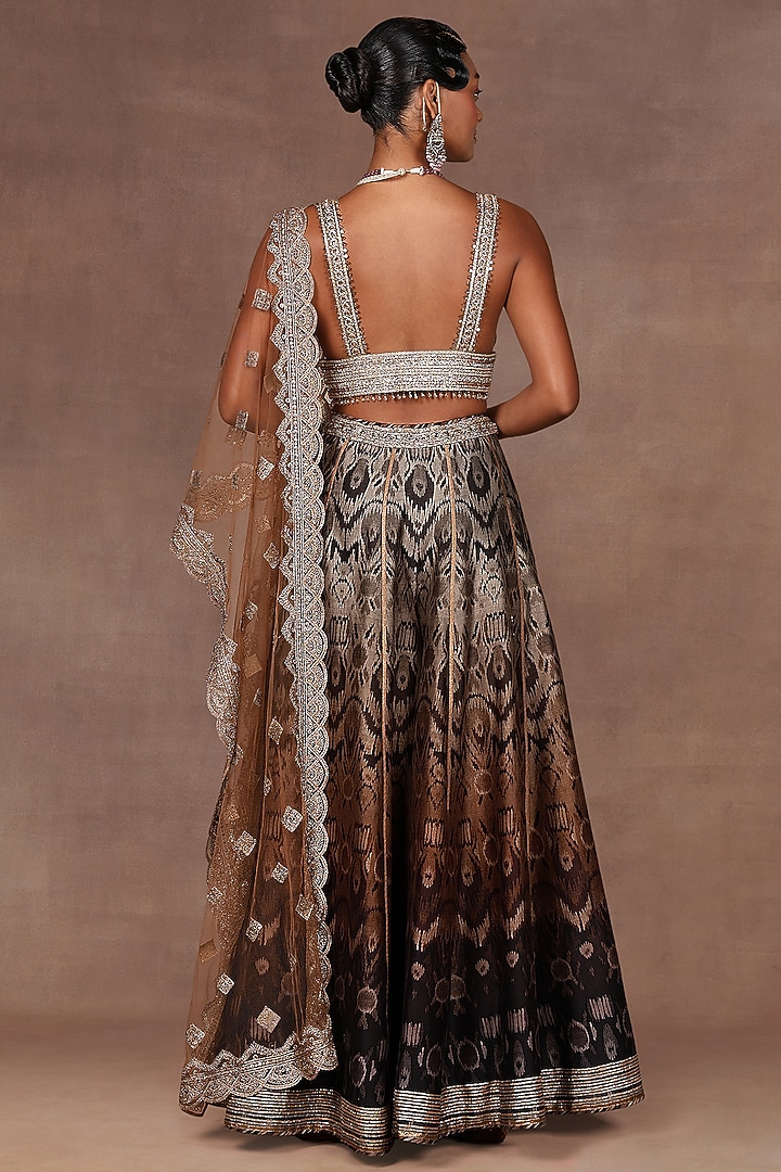 Chocolate Brown Ombre Crepe Georgette Gota Embroidered Bridal Sharara Set by JJ Valaya at Pernia's Pop Up Shop