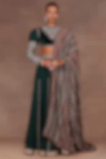 Emerald Green Georgette Sequins Embroidered Bridal Sharara Set by JJ Valaya at Pernia's Pop Up Shop